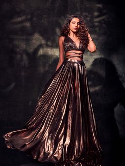 Deme - Metallic Dusty Rose Skirt & Blouse (Set of 2)