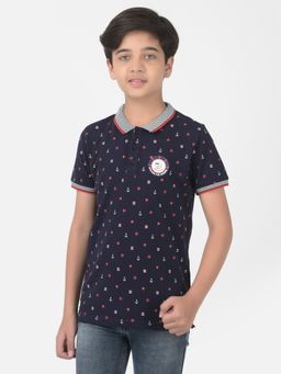 CRIMSOUNE CLUB - Boy Navy Blue Printed Polo T-Shirt