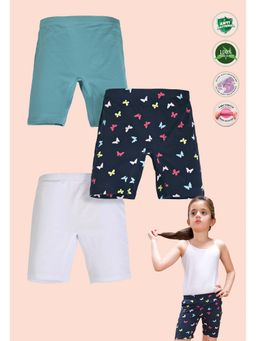 TRESNOVA - Kids Girls Cotton Lycra Antimicrobial Butterfly Cycling Shorts (Pack of 3)