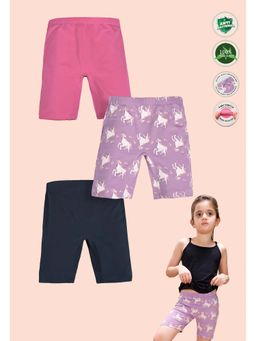 TRESNOVA - Kids Girls Cotton Lycra Antimicrobial Unicorn Cycling Shorts (Pack of 3)