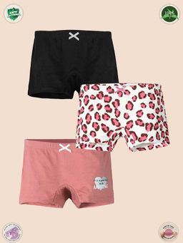 TRESNOVA - Kids Girls Cotton lycra Anti-Microbial Leopard Boxer Briefs (Pack of 3)
