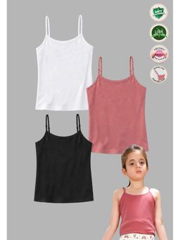 TRESNOVA - Kids Girls Cotton Lycra Anti-Microbial Solid Camisoles with adjustable strap (Pack of 3)