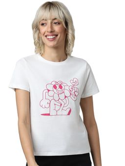 ONLY - Women's Printed White T-Shirt