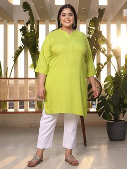 Juniper - Lime Green Plus Size Straight Kurta Crafted with Rayon Fabric