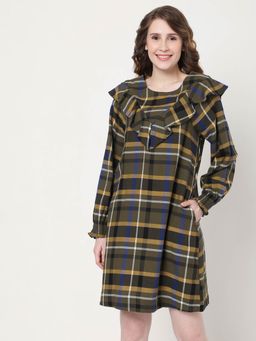 VERO MODA - Women Checked Olive Dress