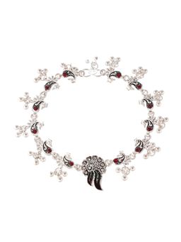 Silvermerc Designs - Silver Plated Oxidised Red Stone Studded Anklets