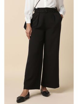 Allen Solly - Women Black Solid Formal Trouser with Belt (Set of 2)