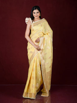 EXCLUSIVA - Yellow Zari Woven Work Banarasi Saree with Unstitched Blouse