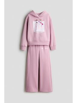 H&M - Girls Pink 2-Piece Motif-Detail Hoodie and Pant
