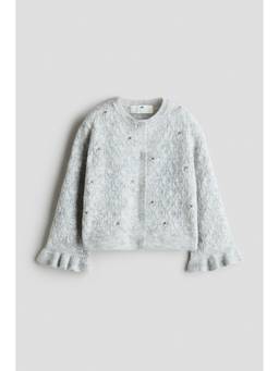 H&M - Girls Grey Embellished Pointelle-Knit Cardigan