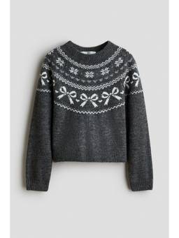 H&M - Girls Grey Jacquard-Knit Jumper