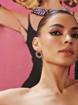 MISS JO - Pink & Blue Sapphire Serenade Circle Dangler Earrings