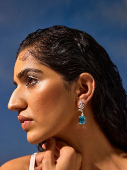 MISS JO - Aqua Blossom Evening Dangler Earrings