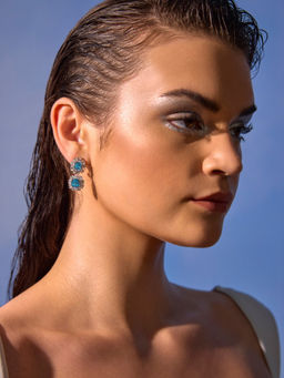 MISS JO - Aqua Double Cascade Drop Earrings
