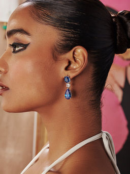 MISS JO - Blue Sapphire Tear Dangler Earrings