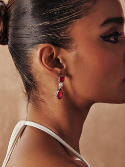 MISS JO - Red Sapphire Tear Dangler Earrings