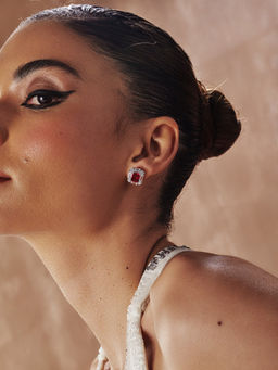 MISS JO - Red Emerald Sparkle Stud Earrings