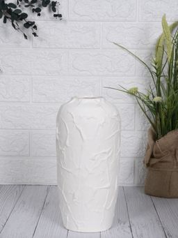 Aarvi Decor - White Matte Decorative Ceramic Terra Light Vase for Home and Office