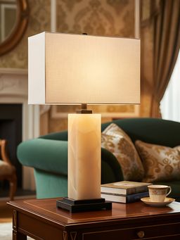 Aarvi Decor - White Onyx Decorative Column Table Lamp