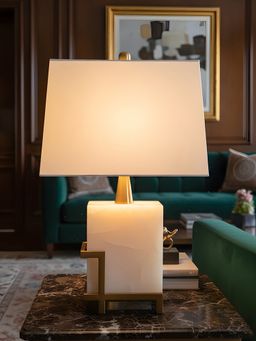 Aarvi Decor - White Onyx Decorative Luxe Marble Geometry Table Lamp