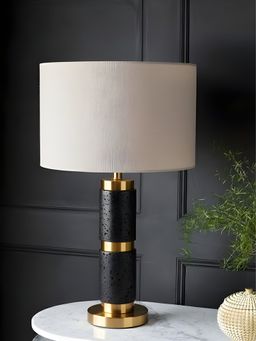 Aarvi Decor - Beige Stone & Metal Decorative Midnight Gold Prestige Table Lamp