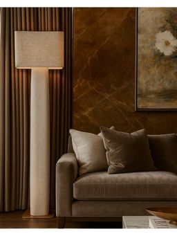 Aarvi Decor - Beige Linen & Metal Decorative Luxe Majesty Floor Lamp