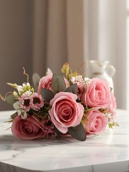 Aarvi Decor - Dark pink Rose Silk Bunch Single Stem Flower