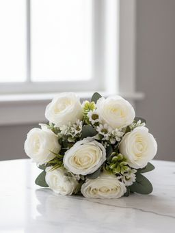 Aarvi Decor - White Rose Silk Bunch Single Stem Flower