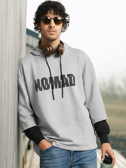Bewakoof - Men's Grey No Mad Typography Super Loose Fit Hoodies