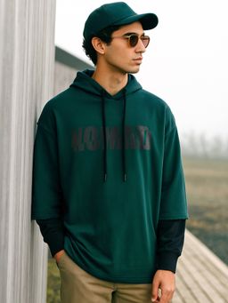 Bewakoof - Men's Green No Mad Typography Oversized Hoodies
