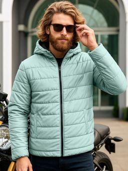 Bewakoof - Men's Black & Green Oversized Reversible Puffer Jacket