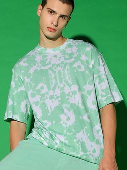 Bewakoof - Men's Green & White Tie & Dye Oversized T-shirt