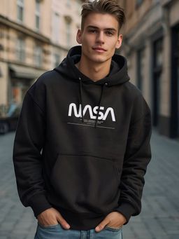 Bewakoof - Official Nasa Men's Black I Need My Space Typography Oversized Hoodies