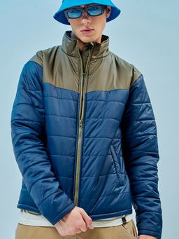 Bewakoof - Men's Blue & Green Color Block Oversized Puffer Jacket