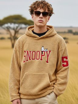 Bewakoof - Men's Brown Snoopy Typography Oversized Hoodies