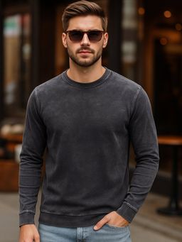 Bewakoof - Men's Black Acid Wash Sweatshirt