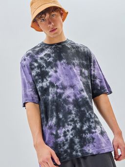 Bewakoof - Men's Black & White Tie & Dye Oversized T-shirt