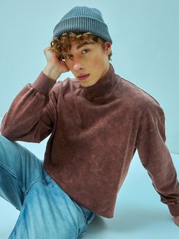 Bewakoof - Men's Maroon Textured Oversized Sweatshirt