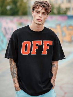 Bewakoof - Men's Black Off Typography Oversized T-shirt