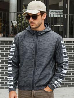 Bewakoof - Air 1.0 Men's Grey Bad Influence Typography Super Loose Fit Windcheater Jacket