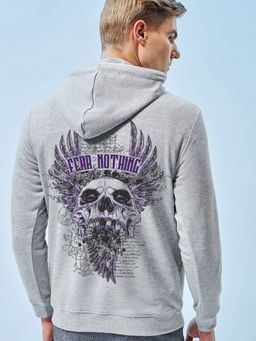 Bewakoof - Men's Grey Fear Nothing Graphic Printed Hoodies