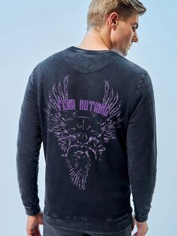 Bewakoof - Men's Black Fear Nothing Graphic Printed Sweatshirt