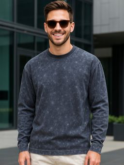 Bewakoof - Men's Dark Grey Oversized Acid Wash T-shirt