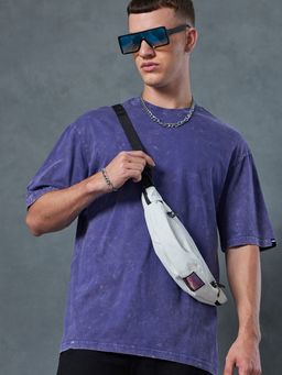 Bewakoof - Men's Skipper Blue Oversized Acid Wash T-shirt