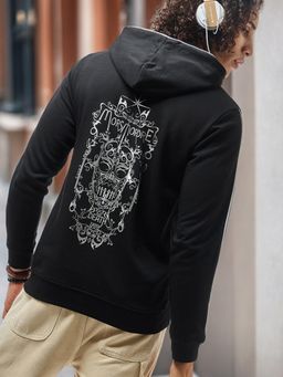 Bewakoof - Official Harry Potter Men's Black Death Eater Graphic Printed Hoodies