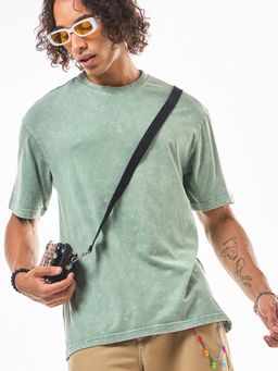 Bewakoof - Men's Granite Green Oversized Acid Wash T-Shirt