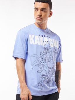 Bewakoof - Official Naruto Men's Blue Team Kakashi Graphic Printed Oversized T-shirt