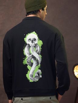 Bewakoof - Harry Potter Men's Black Death Mark Graphic Printed Oversized Sweatshirt