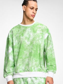 Bewakoof - Men's Green & White Tie & Dye Oversized Sweatshirt