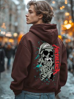 Bewakoof - Men's Brown Metallica Graphic Printed Hoodies